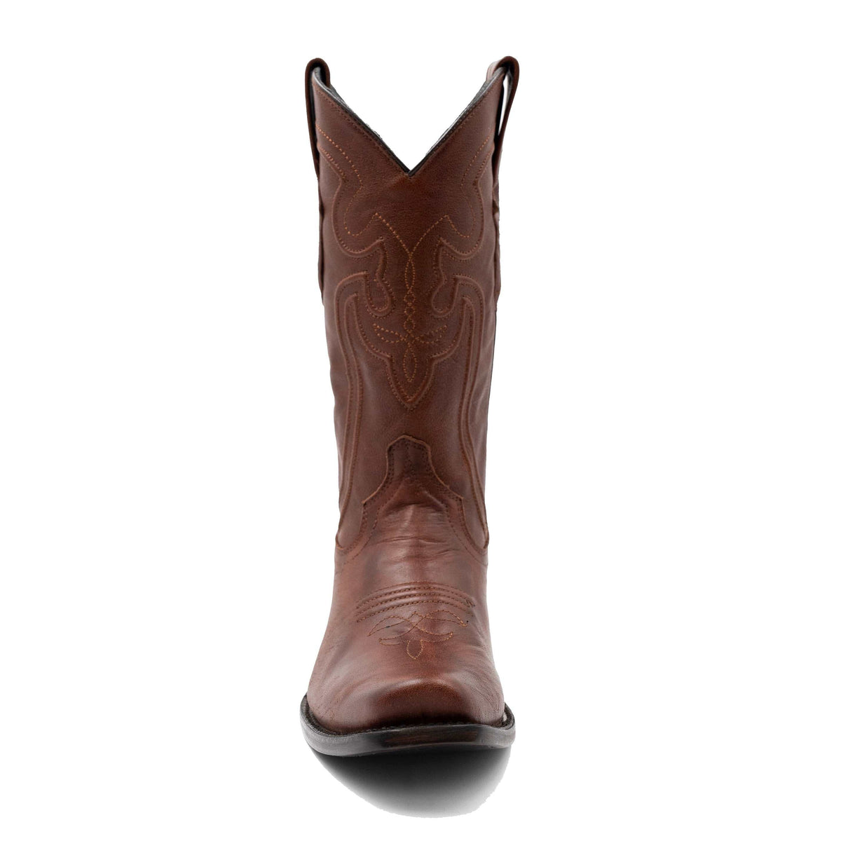 Ferrini Wyatt Leather Boots in brandy brown leather with stitched western shaft detailing and a narrow square toe