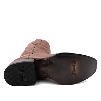 Ferrini Wyatt Leather Boots with a brandy leather shaft, dark smooth leather outsole, and branded black rubber heel
