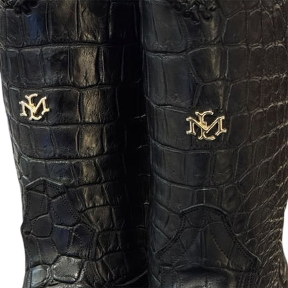 Men's El Malcreado Black Genuine American Alligator Belly Boots Handmade