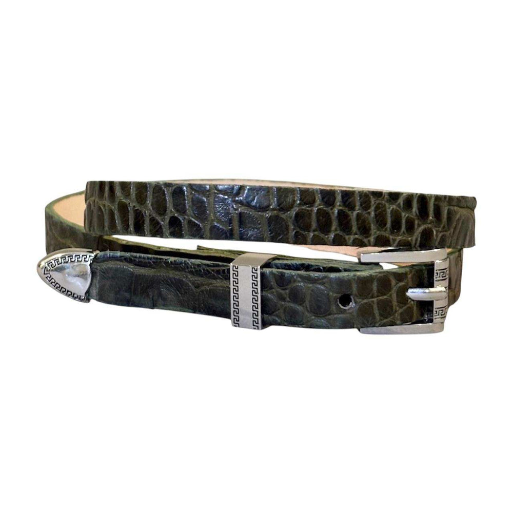 Alligator Crocodile Cowboy Hat Band Gold Plated 3 Piece Buckle Set  Handmade 26”