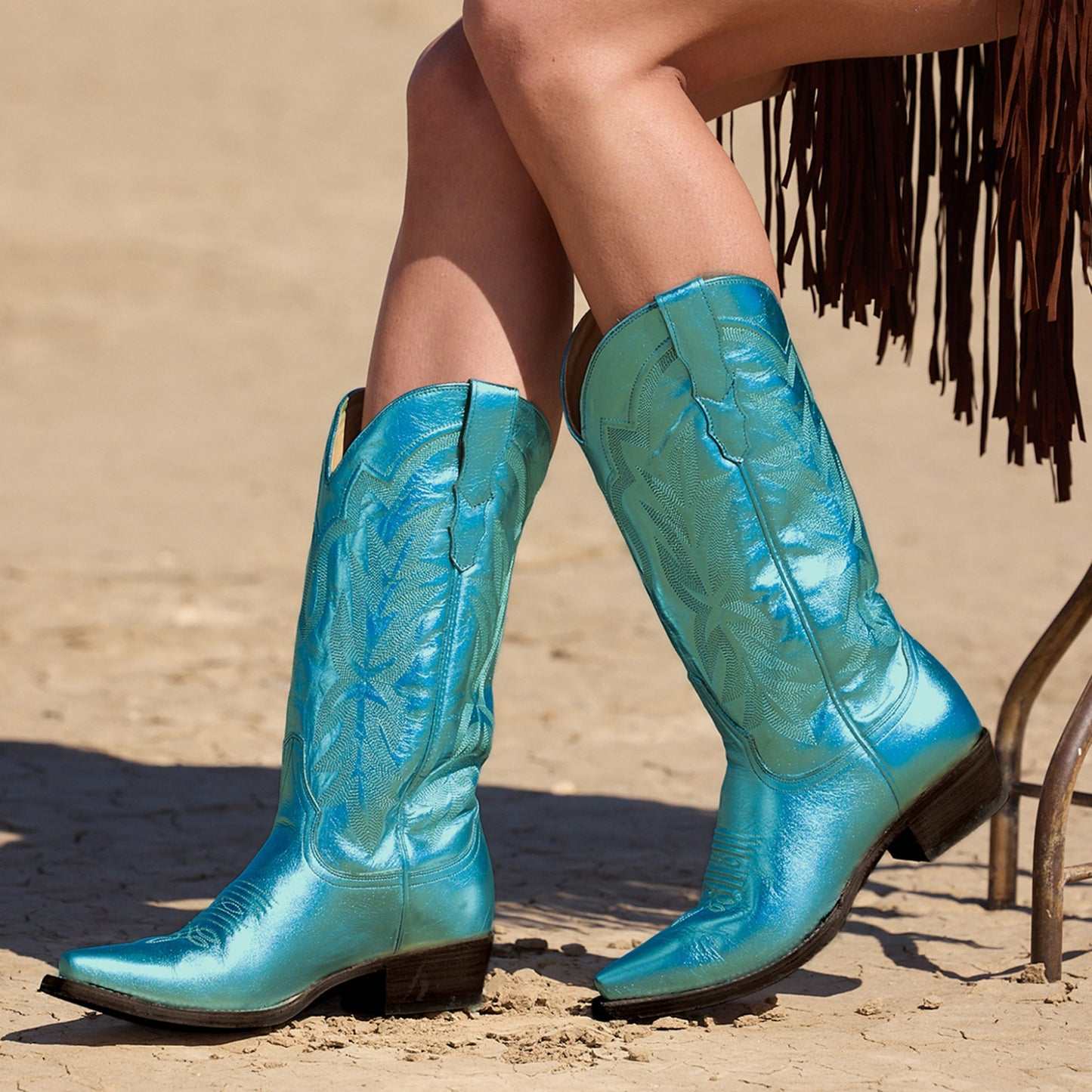 Women's Stetson Jolene leather boots in metallic green with snip toe and unique embroidery