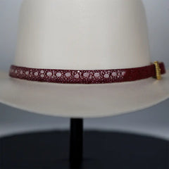 Stingray Cowboy Hat Band Burgundy Gold Plated 3 Piece Buckle Set Handmade 26”