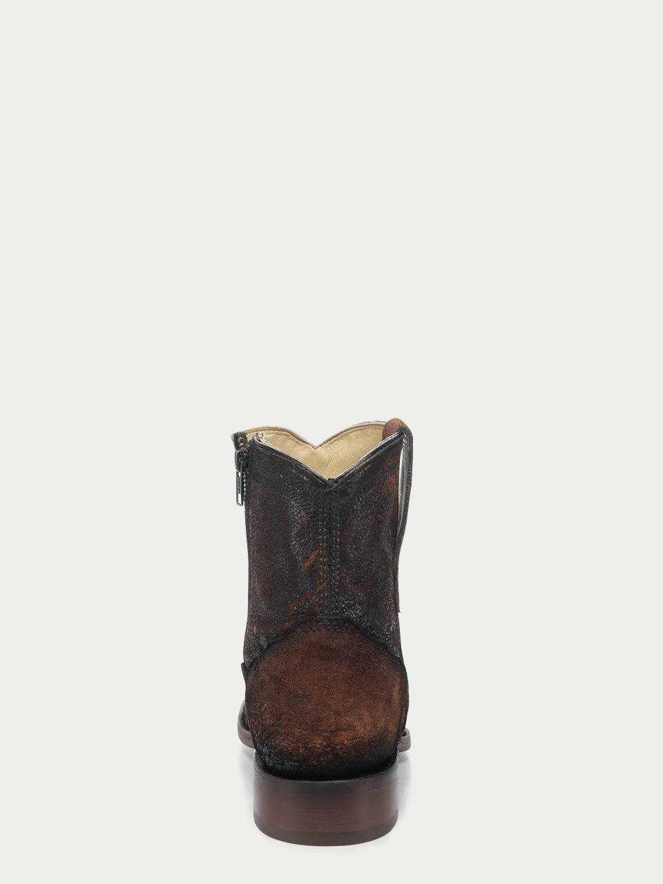 Men's Corral Brown Genuine Leather Boots with Embroidery, brown leather cowboy boot with dark stitched shaft and pull tab
