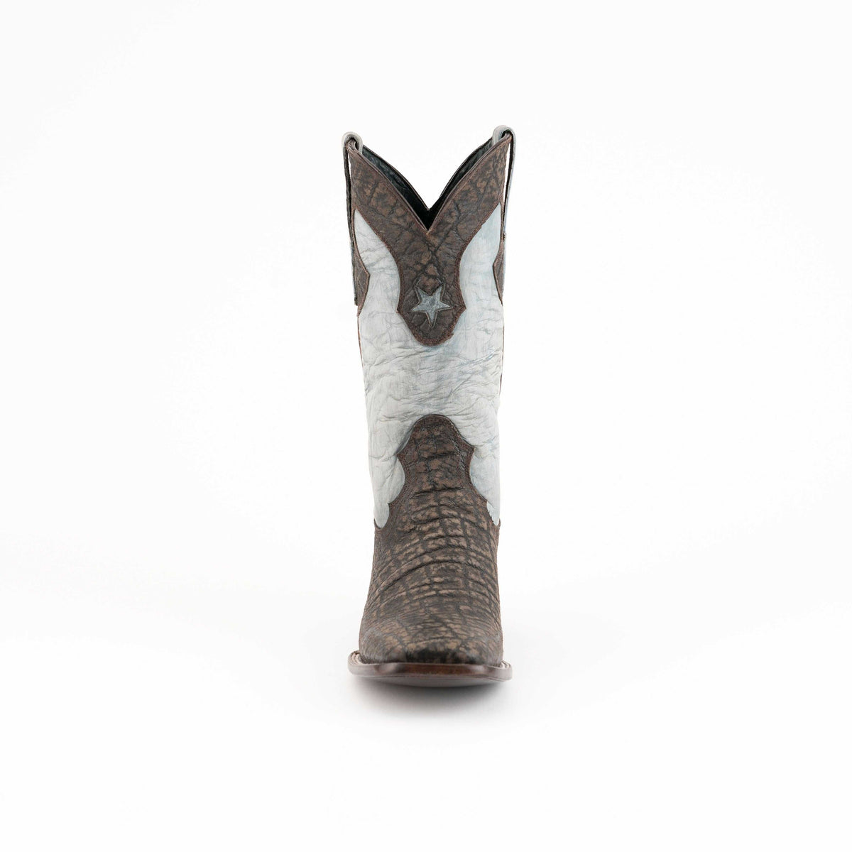 Men's Ferrini Acero Elephant PRINT Boots with dark textured elephant-print leather, white shaft panels and star stitching