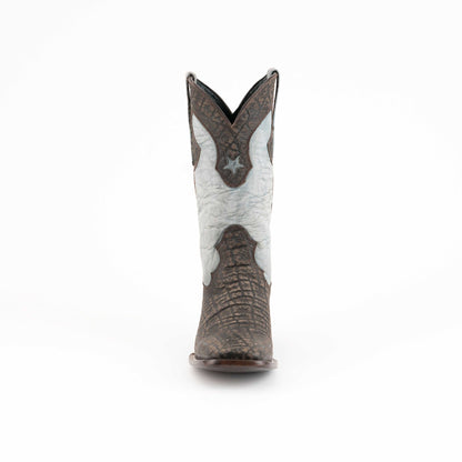 Men's Ferrini Acero Elephant PRINT Boots with dark textured elephant-print leather, white shaft panels and star stitching