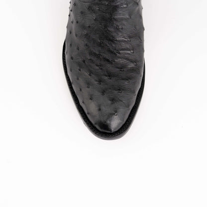 Men's Ferrini Colt boot in black full-quill ostrich leather, showing distinctive raised quill follicles and a rounded toe