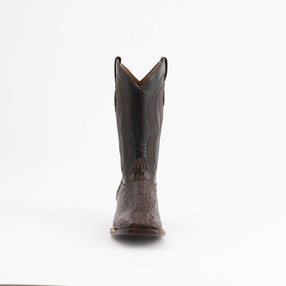 Men's Ferrini Dakota Caiman Hornback Boots in dark chocolate brown leather with embossed hornback texture and stitched shaft.