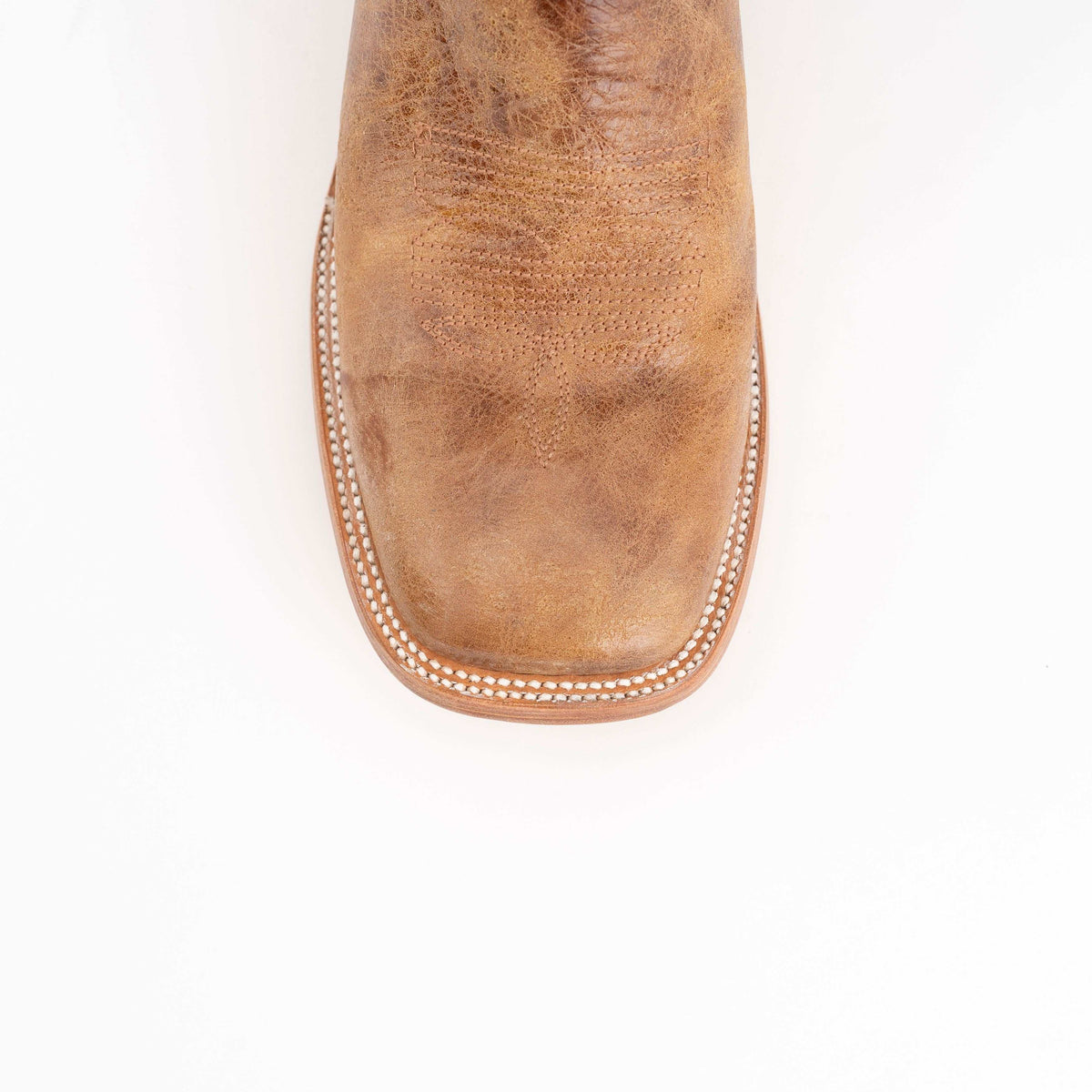 Men's Ferrini Maddox Leather Boots with an antique saddle brown leather vamp and square toe with contrast stitching