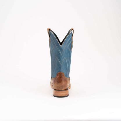 Men's Ferrini Maddox Leather Boots in blue and antique saddle leather, with stitched shaft and stacked heel