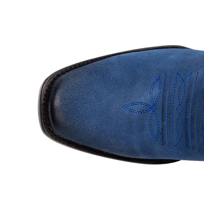 Men's Ferrini Roughrider Leather Boots in electric blue leather with a narrow square toe and blue stitched detailing