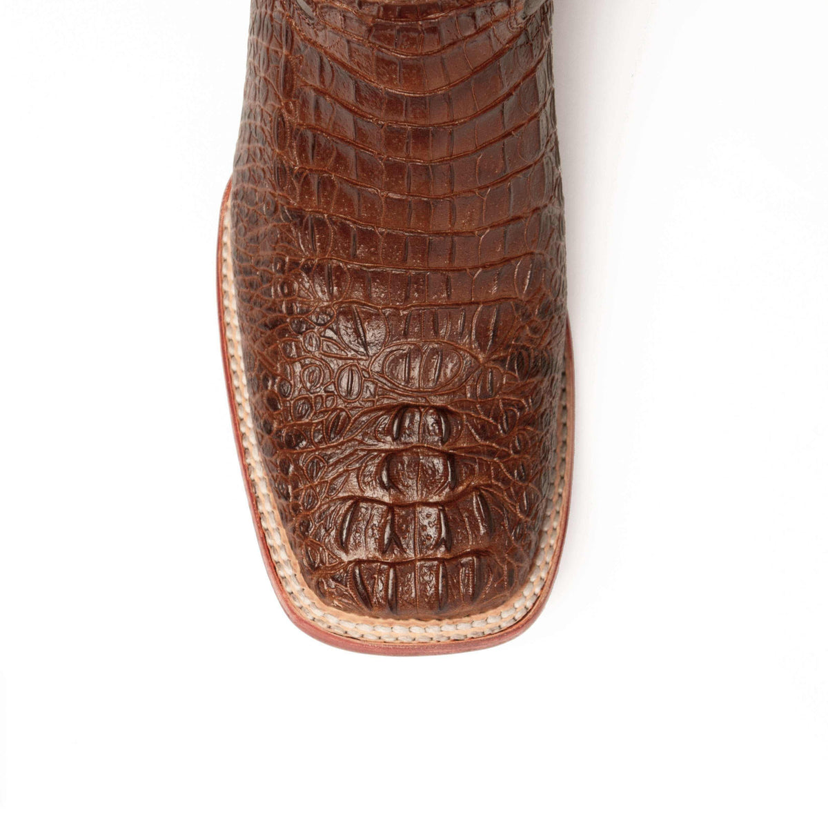 Men's Ferrini Stampede boot in rust-brown leather with raised caiman crocodile print and a square toe