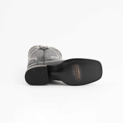 Men's Ferrini Taylor Teju Lizard Boots with black leather outsole, block heel, and grey embroidered shaft visible from below
