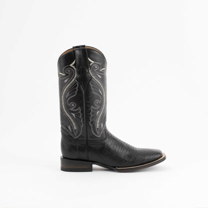 Men's Ferrini Taylor Teju Lizard Boots in black leather with textured vamp, ornate stitched shaft and square toe
