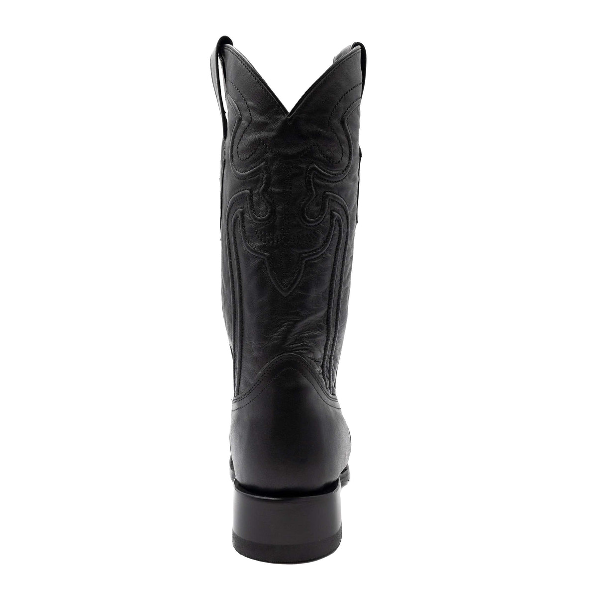 Men's Ferrini Wyatt leather boot in black with a tall shaft, stitched western patterns and a block heel