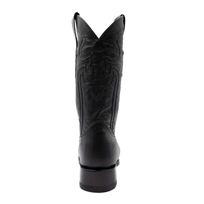 Men's Ferrini Wyatt leather boot in black with a tall shaft, stitched western patterns and a block heel