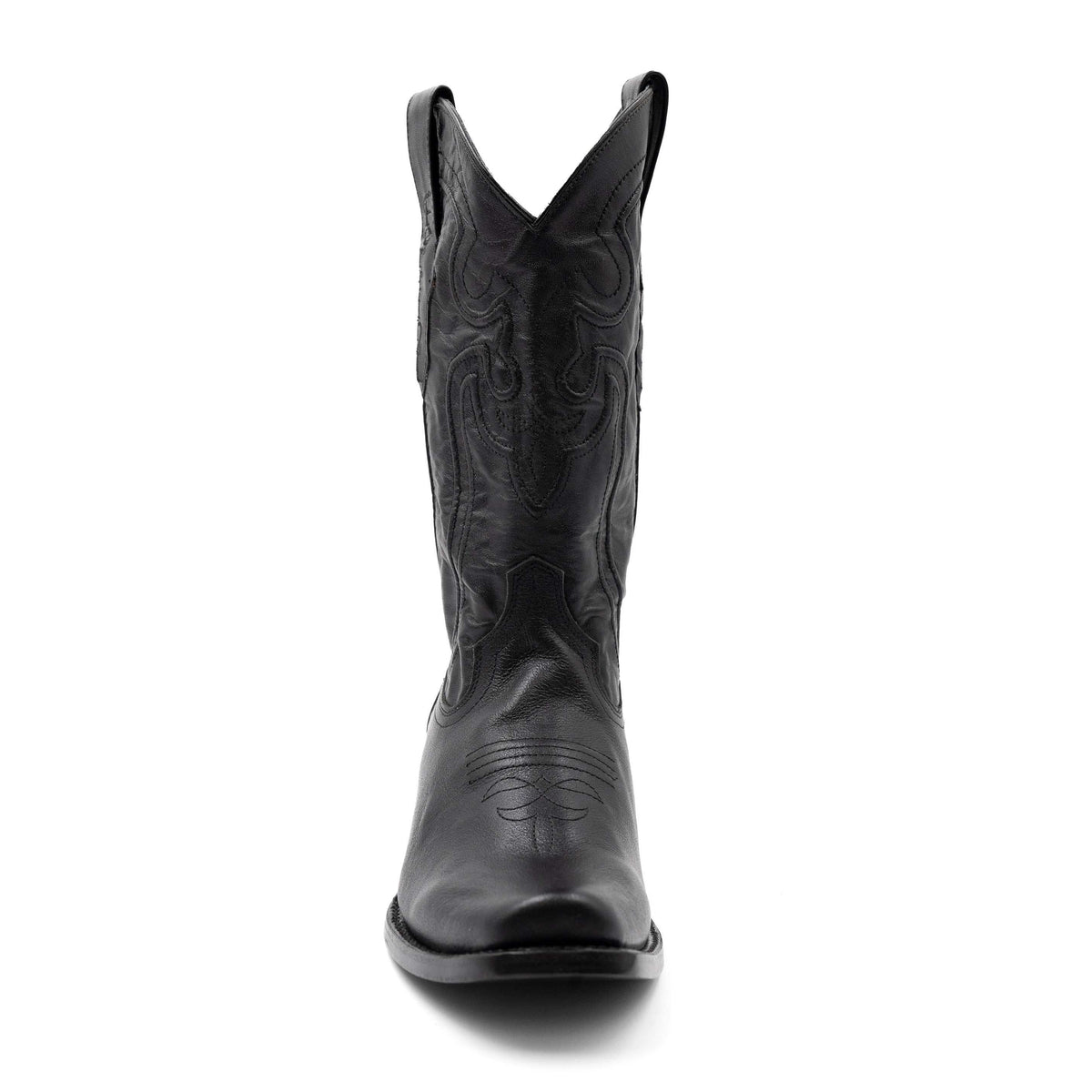 Men's Ferrini Wyatt black leather cowboy boot with tonal stitched shaft, pull tabs and narrow square toe