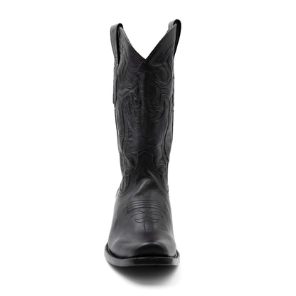 Men's Ferrini Wyatt black leather cowboy boot with tonal stitched shaft, pull tabs and narrow square toe