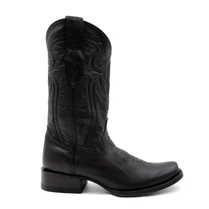 Men's Ferrini Wyatt black leather cowboy boot with stitched shaft, narrow square toe and block heel