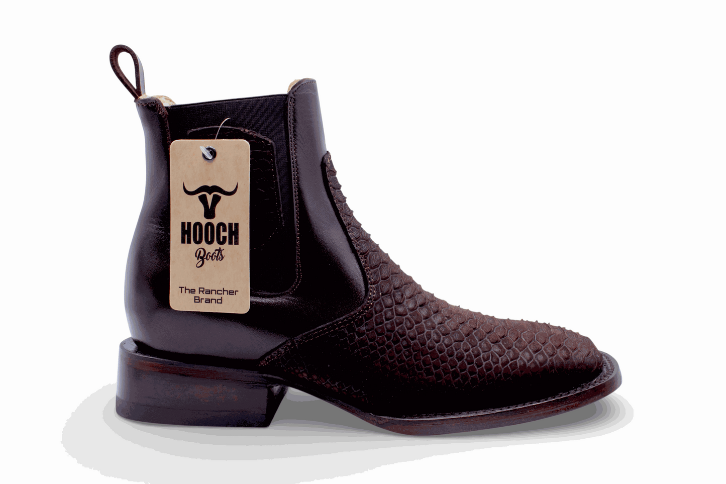 Hooch Boots Mens Python Print Botin Chocolate – Genuine Leather Square Toe
