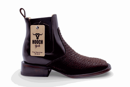 Hooch Boots Mens Python Print Botin Chocolate – Genuine Leather Square Toe