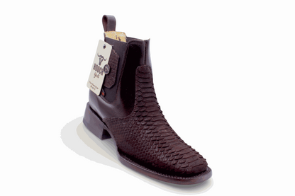 Hooch Boots Mens Python Print Botin Chocolate – Genuine Leather Square Toe