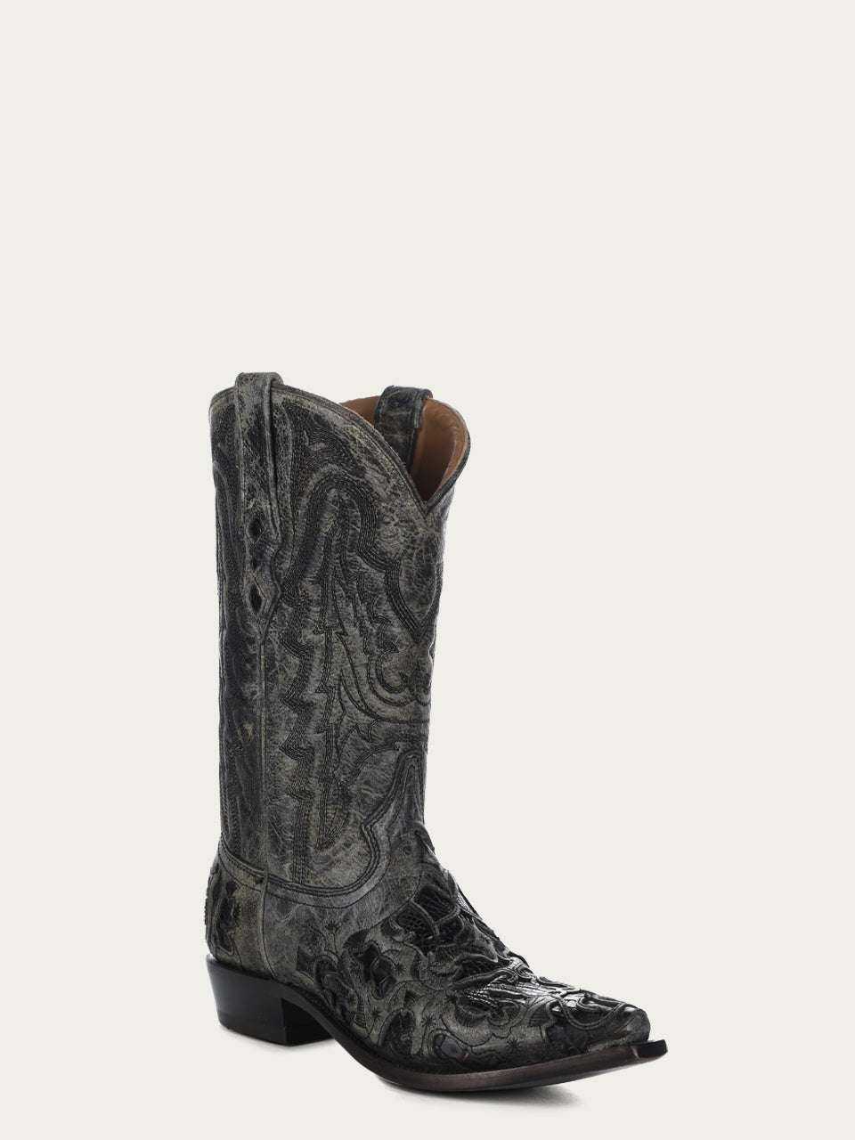 Men's Corral Black Genuine American Alligator Boots with Inlay & Embroidery