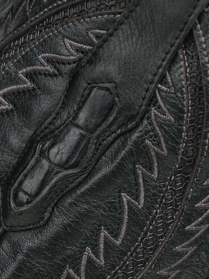 Men's Corral Black Genuine American Alligator Boots with Embroidery featuring rich black alligator leather, textured inlay, and detailed western stitching