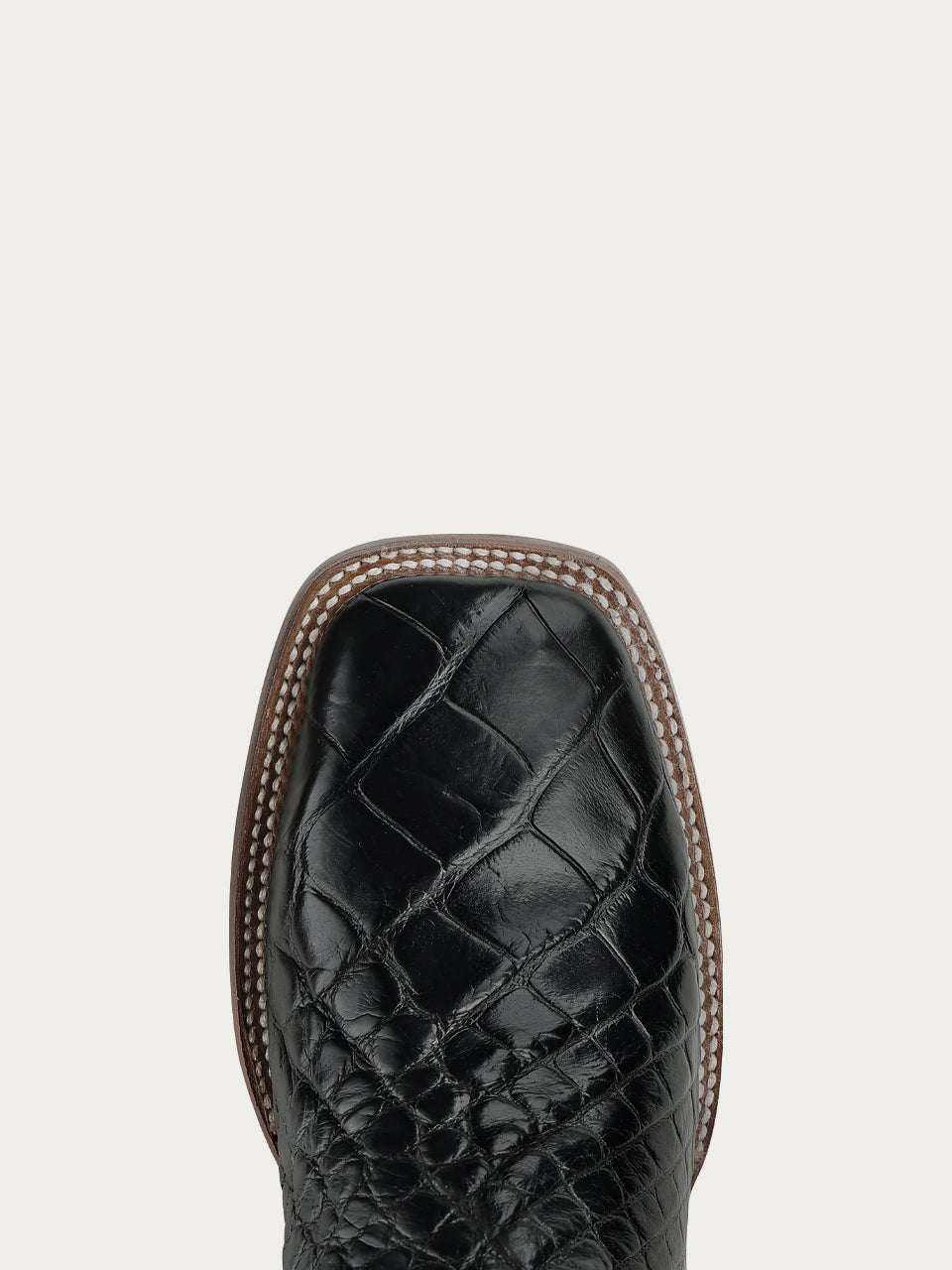 Men's Corral Black Genuine American Alligator Boots with Embroidery featuring black alligator leather, wide square toe, and detailed stitching