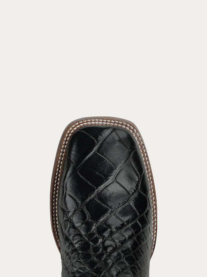 Men's Corral Black Genuine American Alligator Boots with Embroidery featuring black alligator leather, wide square toe, and detailed stitching