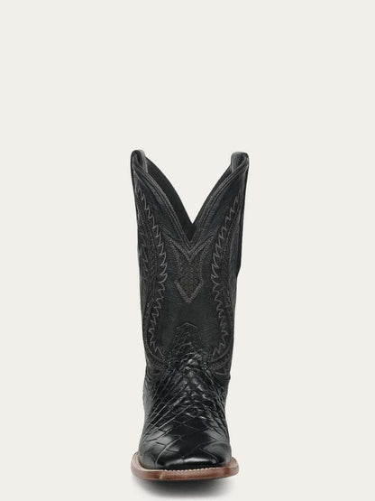 Men's Corral Black Genuine American Alligator Boots with Embroidery featuring black alligator leather, detailed western embroidery, and wide square toe