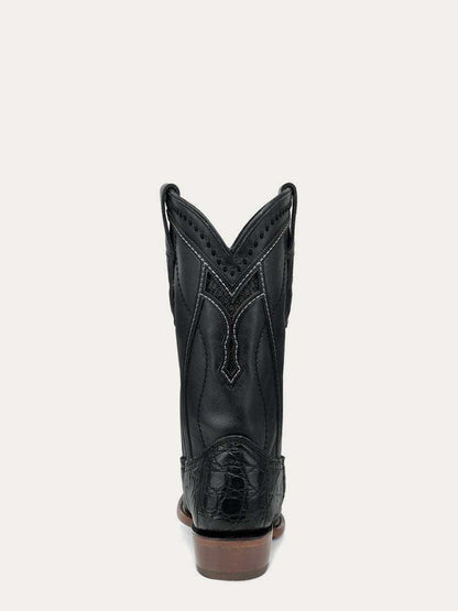 Men's Corral Black Genuine American Alligator Boots with Inlay featuring black leather with intricate inlay, embroidery and woven accents on 12-inch shaft and narrow square toe