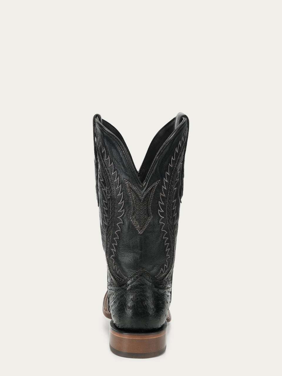 Men's Corral Black Genuine Full Quill Ostrich Boots featuring black ostrich leather with intricate inlay and embroidery on a 12-inch shaft