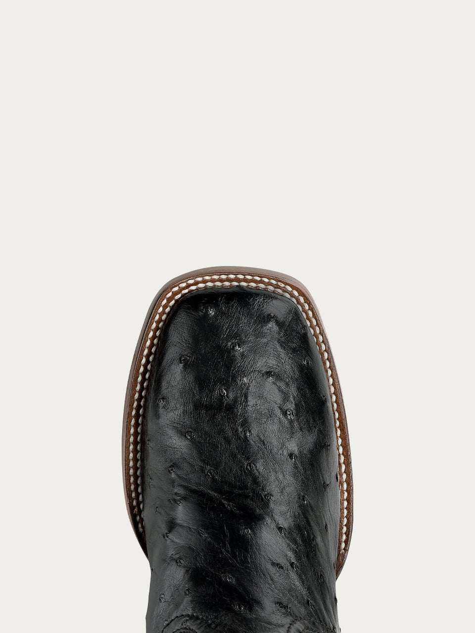 Men's Corral Black Genuine Full Quill Ostrich Boots featuring black ostrich leather with a wide square toe and contrast stitching