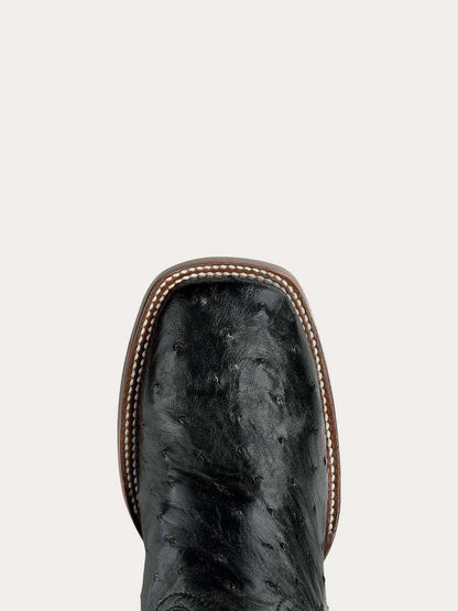 Men's Corral Black Genuine Full Quill Ostrich Boots featuring black ostrich leather with a wide square toe and contrast stitching