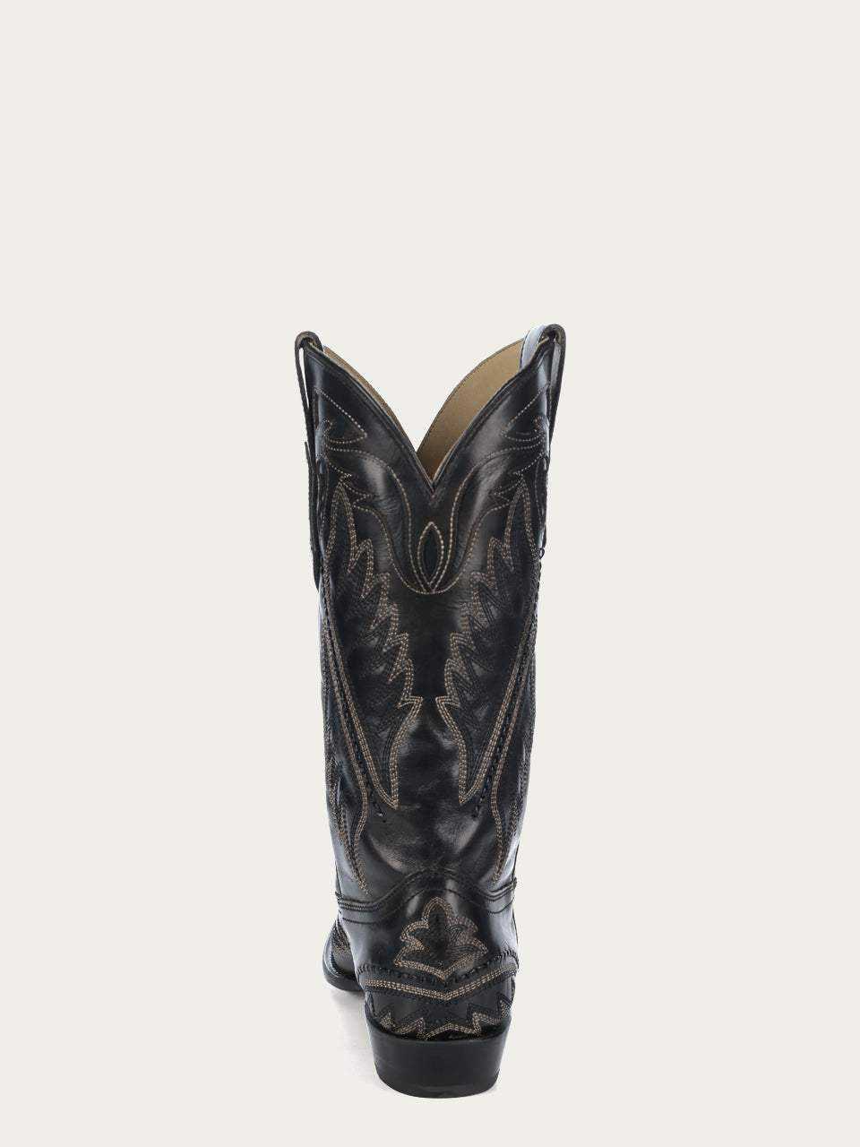 Men's Corral Black Genuine Leather Boots with Embroidery, black leather cowboy boot with ornate stitched shaft and pull-on tabs