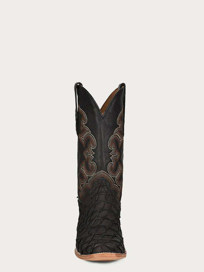 Men's Corral Black Genuine Pirarucu Fish Boots with black textured fish leather and an embroidered leather shaft