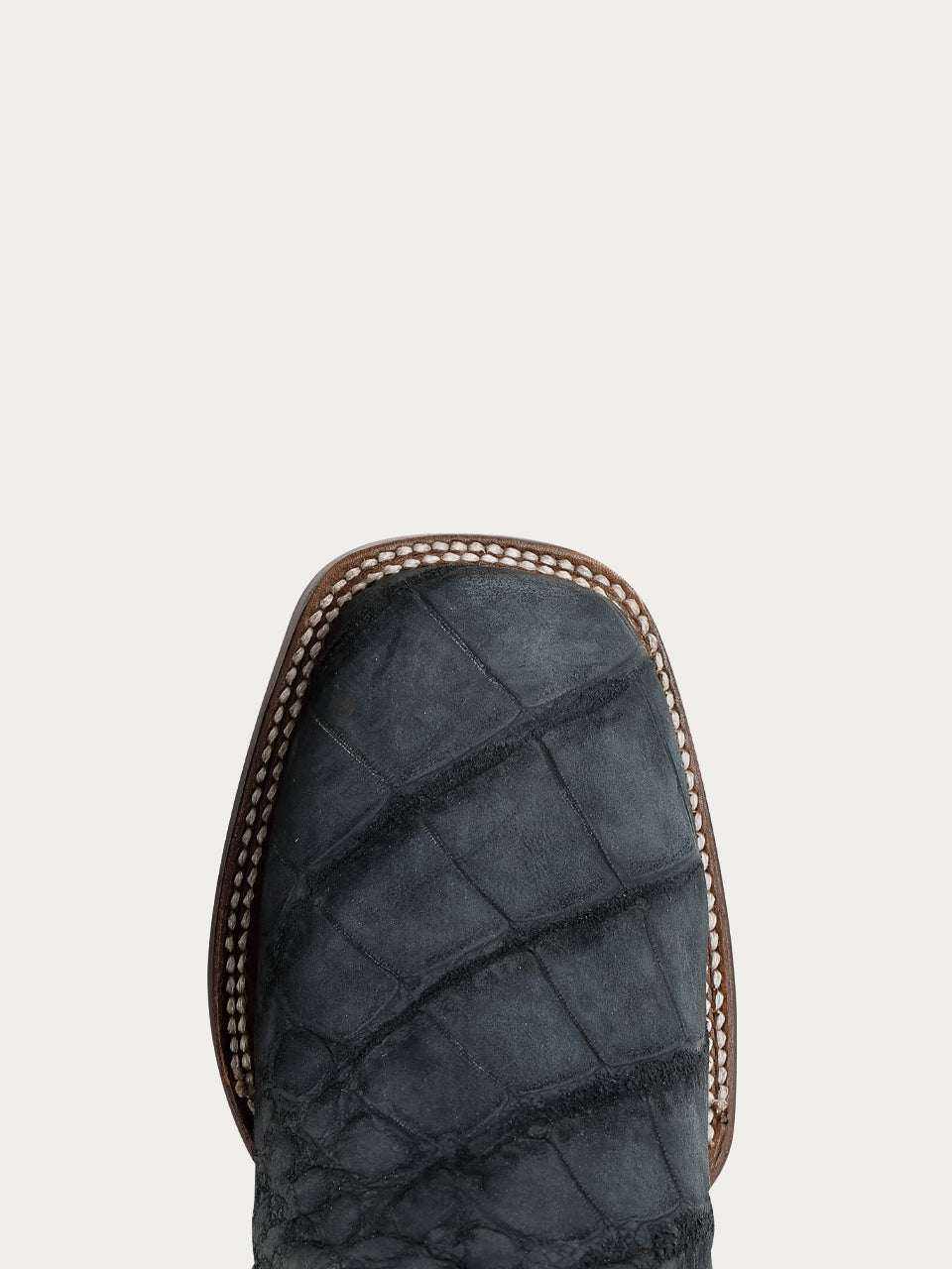 Men's Corral Boots blue genuine American alligator vamp with Nobuk finish and wide square toe, handmade craftsmanship