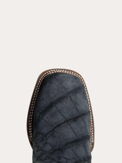 Men's Corral Boots blue genuine American alligator vamp with Nobuk finish and wide square toe, handmade craftsmanship