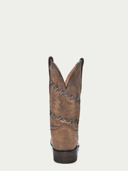 Men's Corral Brown Barbed Wire Boots in brown leather with grey barbed wire embroidery and 11.5-inch shaft, square toe and stacked heel