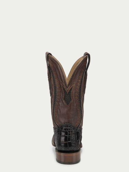 Men's Corral Brown Genuine American Alligator Boots featuring rich brown leather with alligator texture, detailed inlay, and embroidery on 12-inch shaft