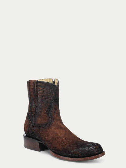 Men's Corral Brown Genuine Leather Boots with Embroidery in dark brown leather, featuring a rounded toe and pull-on shaft.