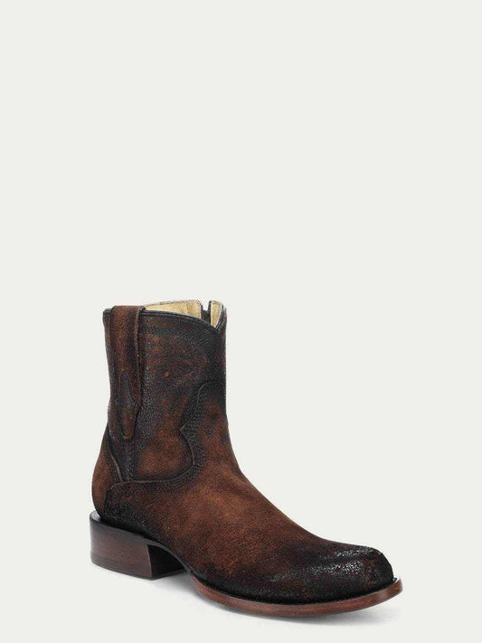 Men's Corral Brown Genuine Leather Boots with Embroidery in dark brown leather, featuring a rounded toe and pull-on shaft.