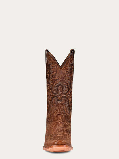 Men's Corral Brown Genuine Leather Boots with Embroidery in brown leather, featuring a tall shaft with ornate Western stitching