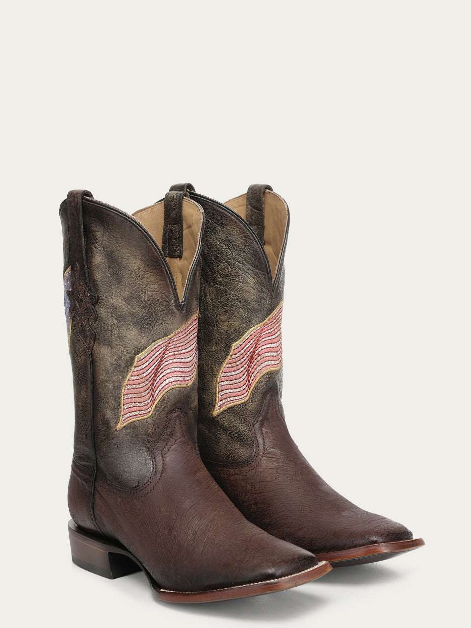 Men's Corral Brown Genuine Ostrich Boots with Patriotic Embroidery