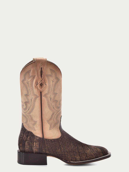 Men's Corral Capuchino genuine American alligator cowboy boots with cappuccino leather shaft and embroidered pattern