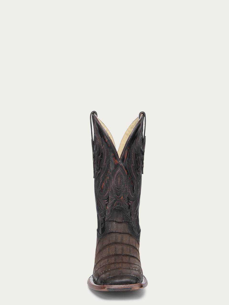 Men's Corral Chocolate Genuine American Alligator Boots in dark brown alligator leather with embroidered shaft and square toe