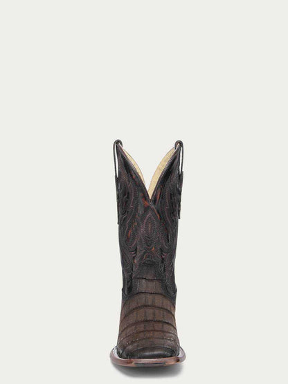 Men's Corral Chocolate Genuine American Alligator Boots in dark brown alligator leather with embroidered shaft and square toe