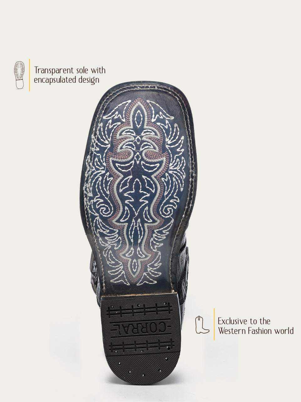Men's Corral Chocolate Genuine Caiman Boots with dark leather sole, ornate light embroidery, and Corral branding