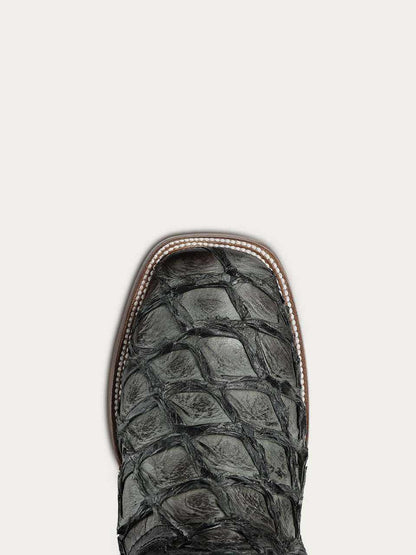 Men's Corral Green cowboy boot with genuine pirarucu fish leather foot and wide square toe featuring detailed stitching