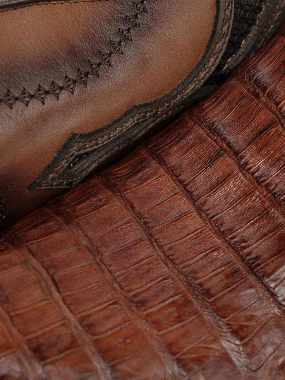 Men's Corral Honey Caiman Boots with Inlay & Embroidery showing honey leather and textured caiman panels with stitched inlay
